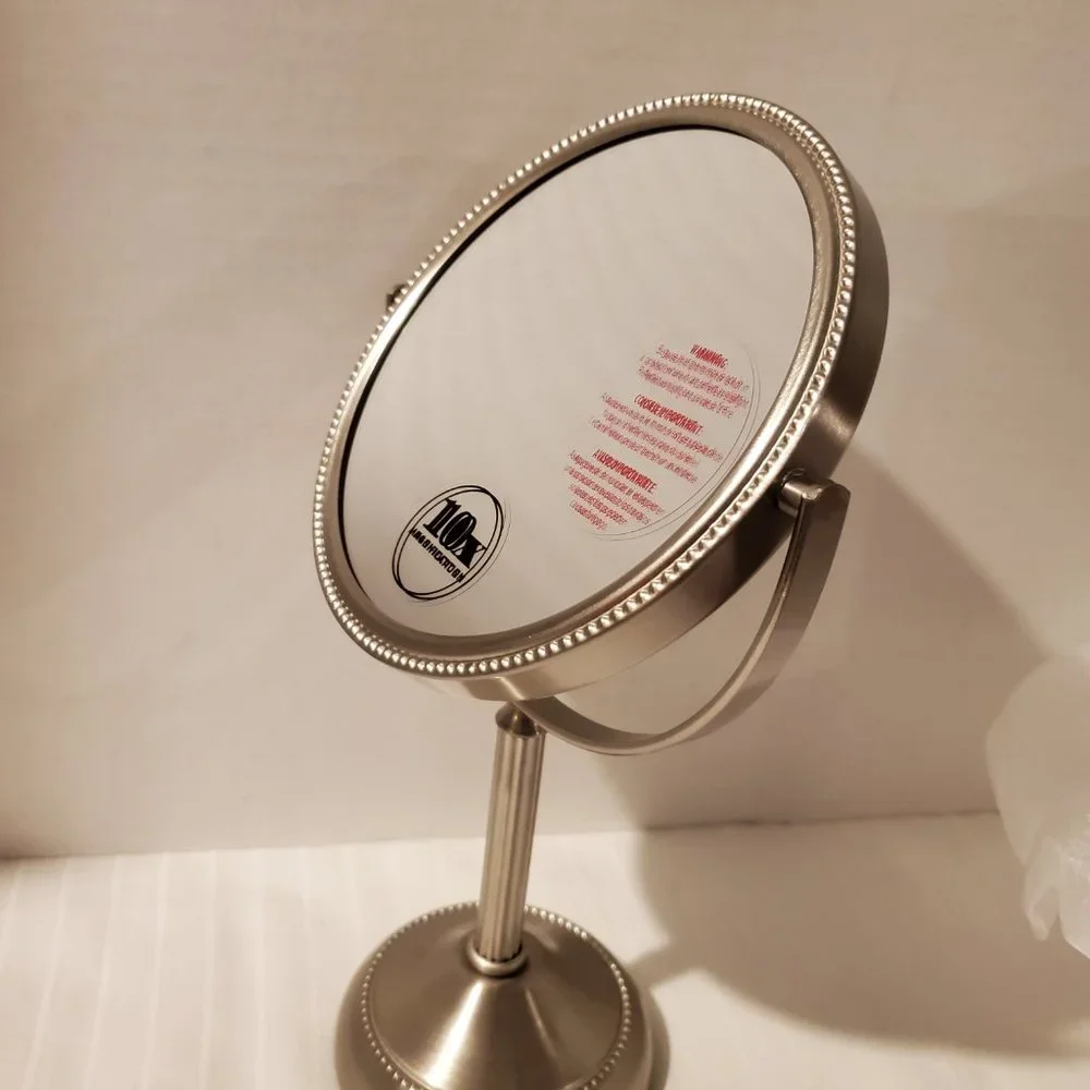 Jerdon 6 Inch Tabletop Swivel Vanity Mirror 10x Magnification-Brushed Nickel-New